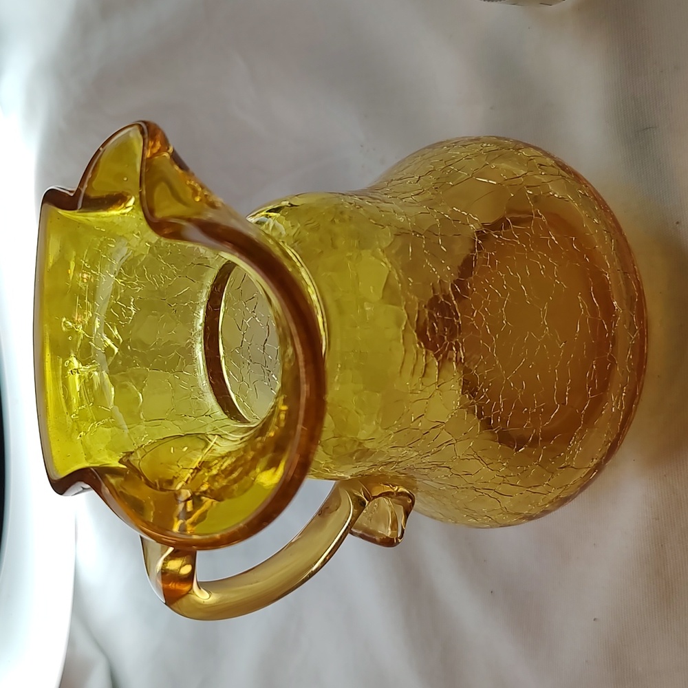 Vintage Kanawha Art Glass Mini Pitcher Crackle Amber Yellow Gold